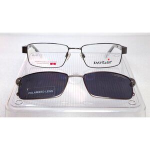 Rectangular Silver Metal Full Rim EasyTwist Polarized Clip-on Glasses 51-16-135